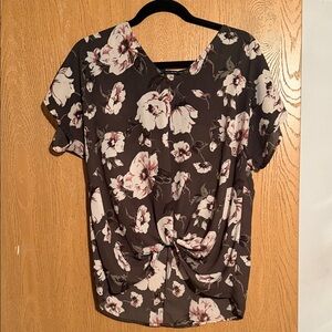 West Kei Black Floral Blouse with Knot Detail